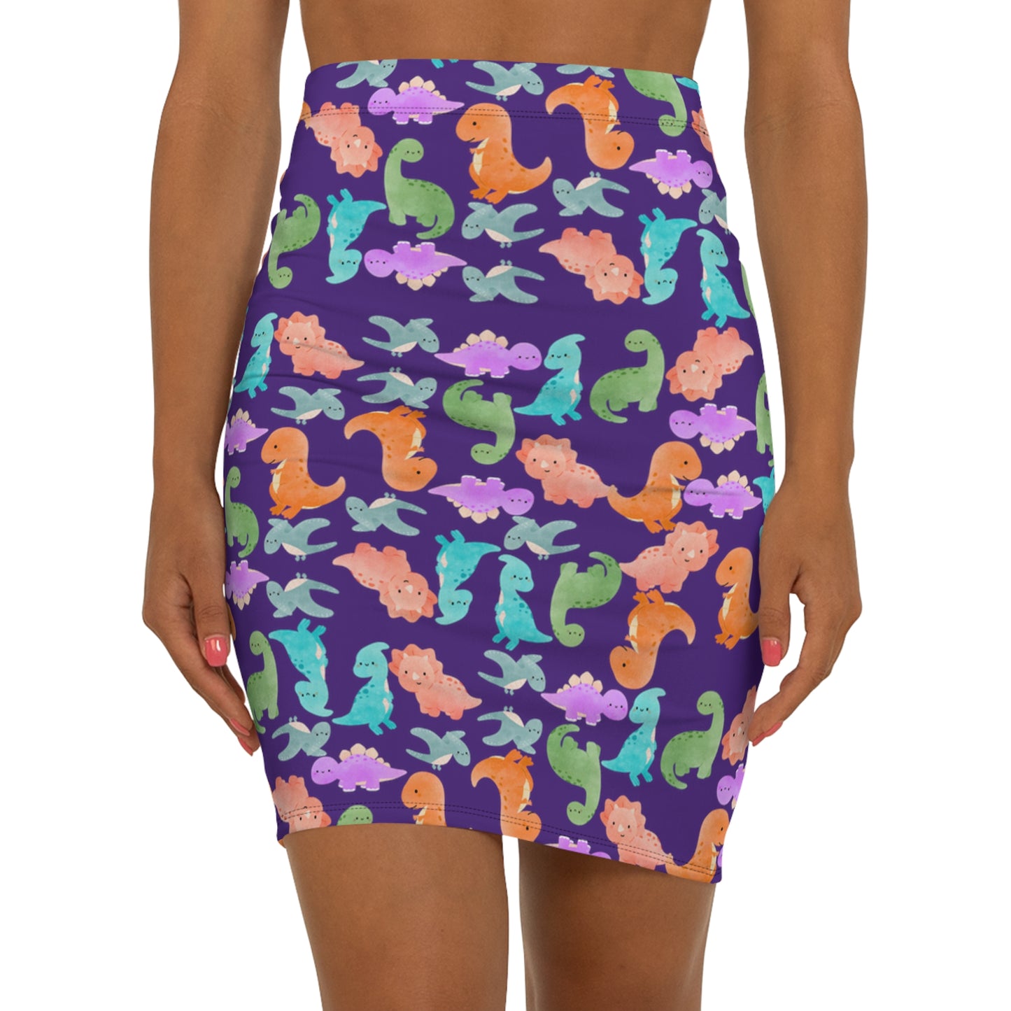 Dinosaur Print MidWaist Pencil Skirt for Fun and Playful Style Womens Skirt Cute Skirt Fashionable Skirt Casual Skirt Gift Idea Rainbow Dinos Purple