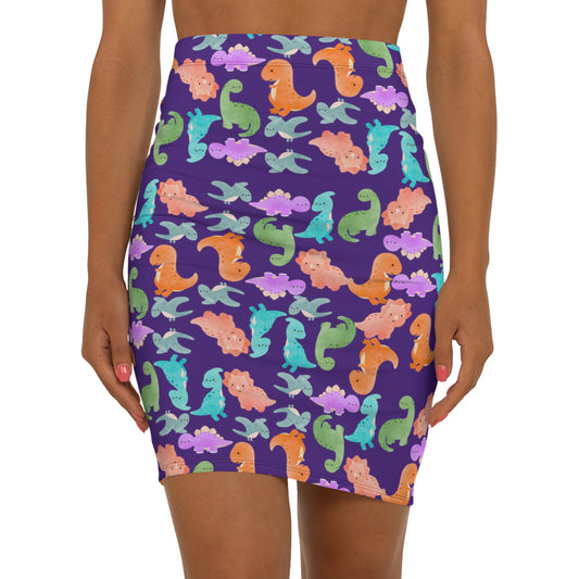 Dinosaur Print MidWaist Pencil Skirt for Fun and Playful Style Womens Skirt Cute Skirt Fashionable Skirt Casual Skirt Gift Idea Rainbow Dinos Purple