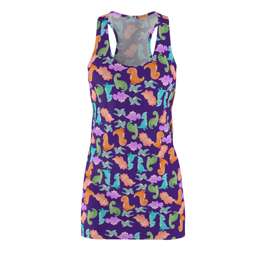 Dino Pattern Racerback Dress Summer Dress Beach Wear Vacation Outfit Casual Dress Gift for Her Rainbow Dinos Purple