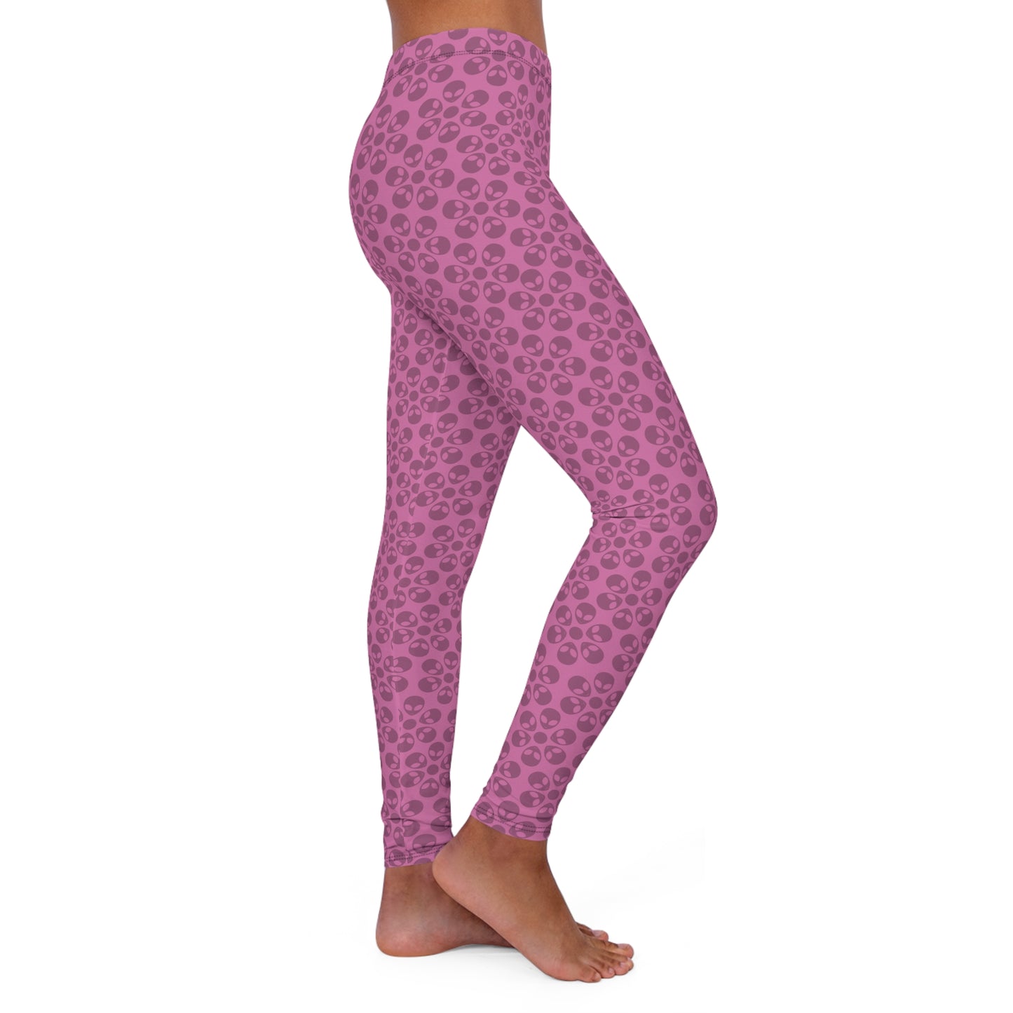 Womens Casual Spandex Leggings  Alien Flowers Light Pink