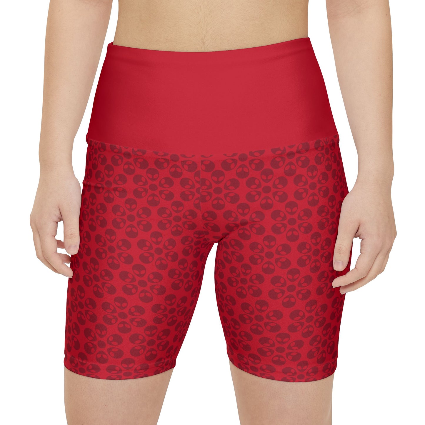 Womens Workout Shorts  Alien Flowers Dark Red