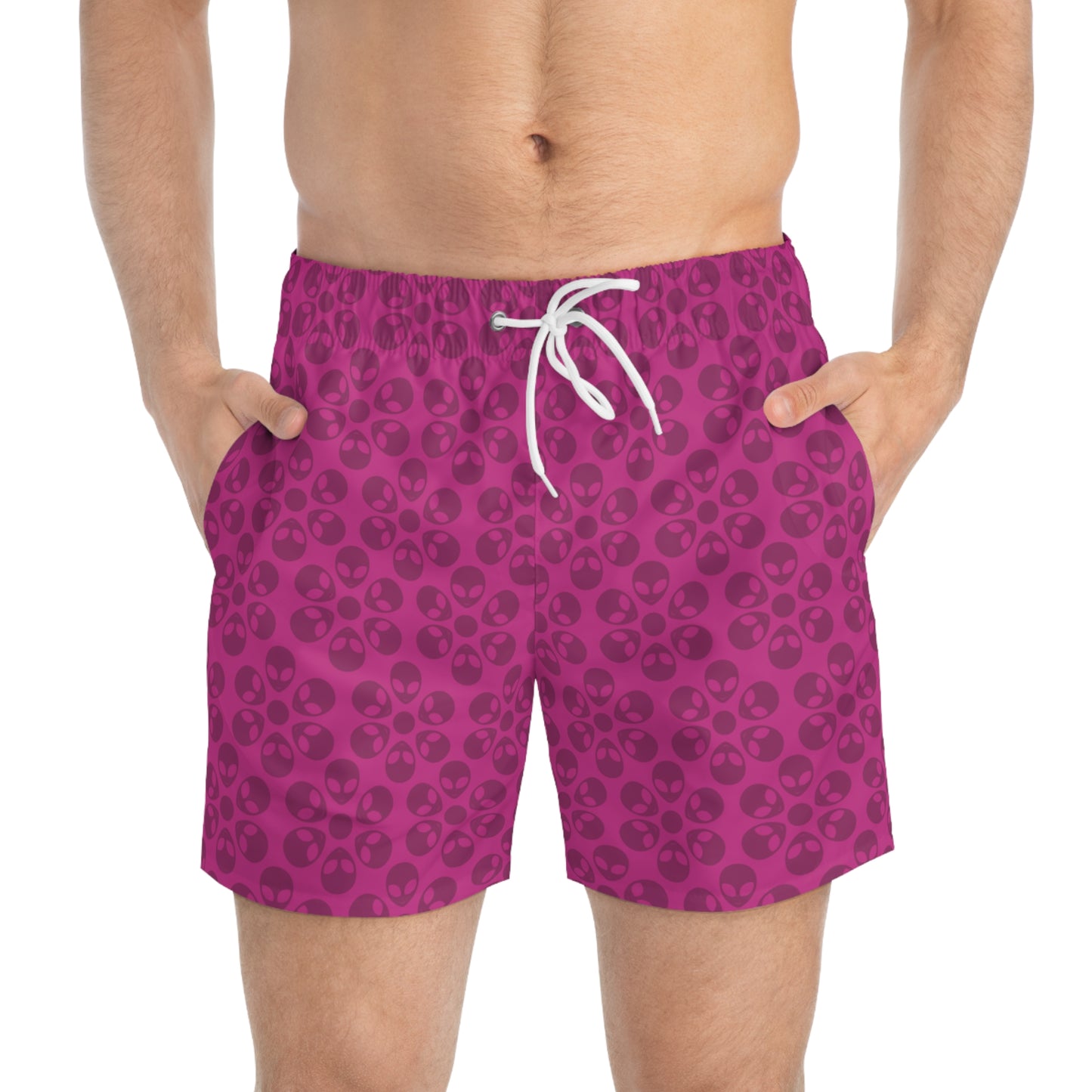 Stylish AOP Swim Trunks for Beach Days Summer Fun Pool Parties Vacation Wear Gift for Him Alien Flowers Pink