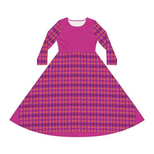 Plaid Long Sleeve Dance Dress for Women Stylish Dancewear Perfect for Performances Dance Recitals and Casual Outfits Train Tracks Pink