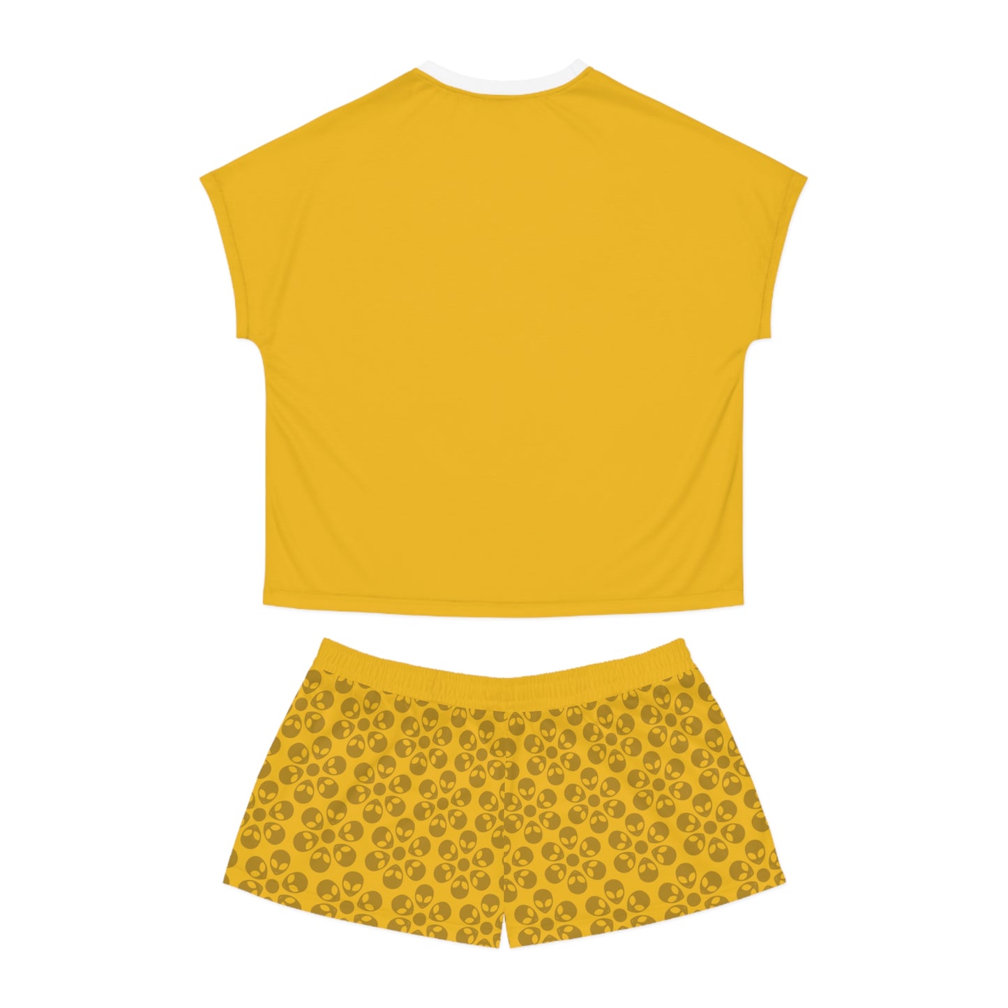 Stylish Womens Pajama Set Cozy Sleepwear AOP Floral Print Perfect for Lounging Gift for Her Summer Nights Relaxation Alien Flowers Yellow