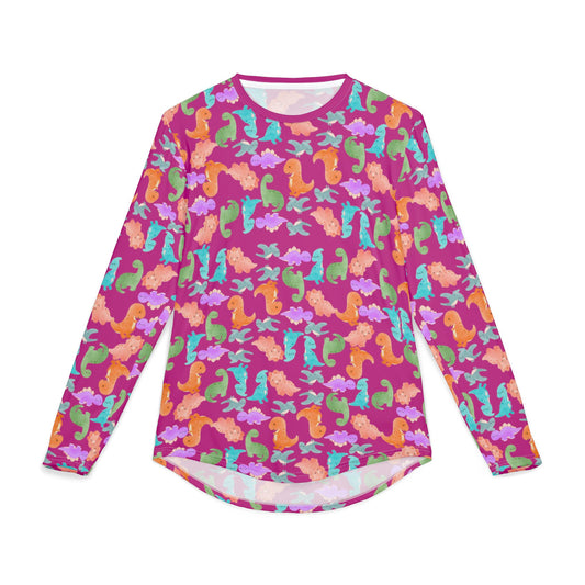 Colorful Dino UV Protection Shirt for Men | Long Sleeve Sun Shirt Outdoor Apparel Beachwear Vacation Top Summer Essentials Rainbow Dinos Pink