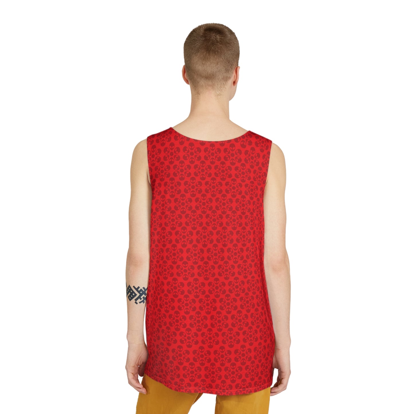 Stylish Mens Tank Top  AOP Leopard Print Summer Wear Fitness Gear Casual Apparel Trendy Vacation Outfit Alien Flowers Red