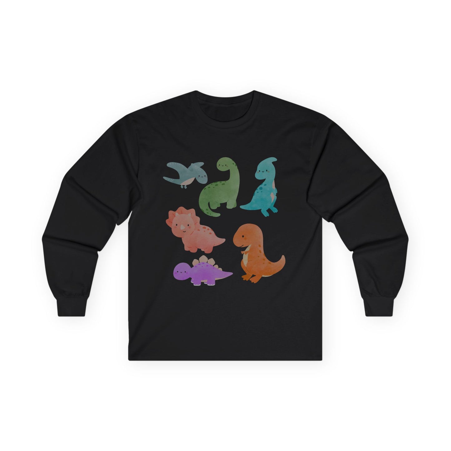 Cute Dinosaur Long Sleeve Tee, Unisex Dino Shirt, Kids and Teens Gift, Fun Casual Wear, Ideal for Birthdays, Holidays, and Everyday