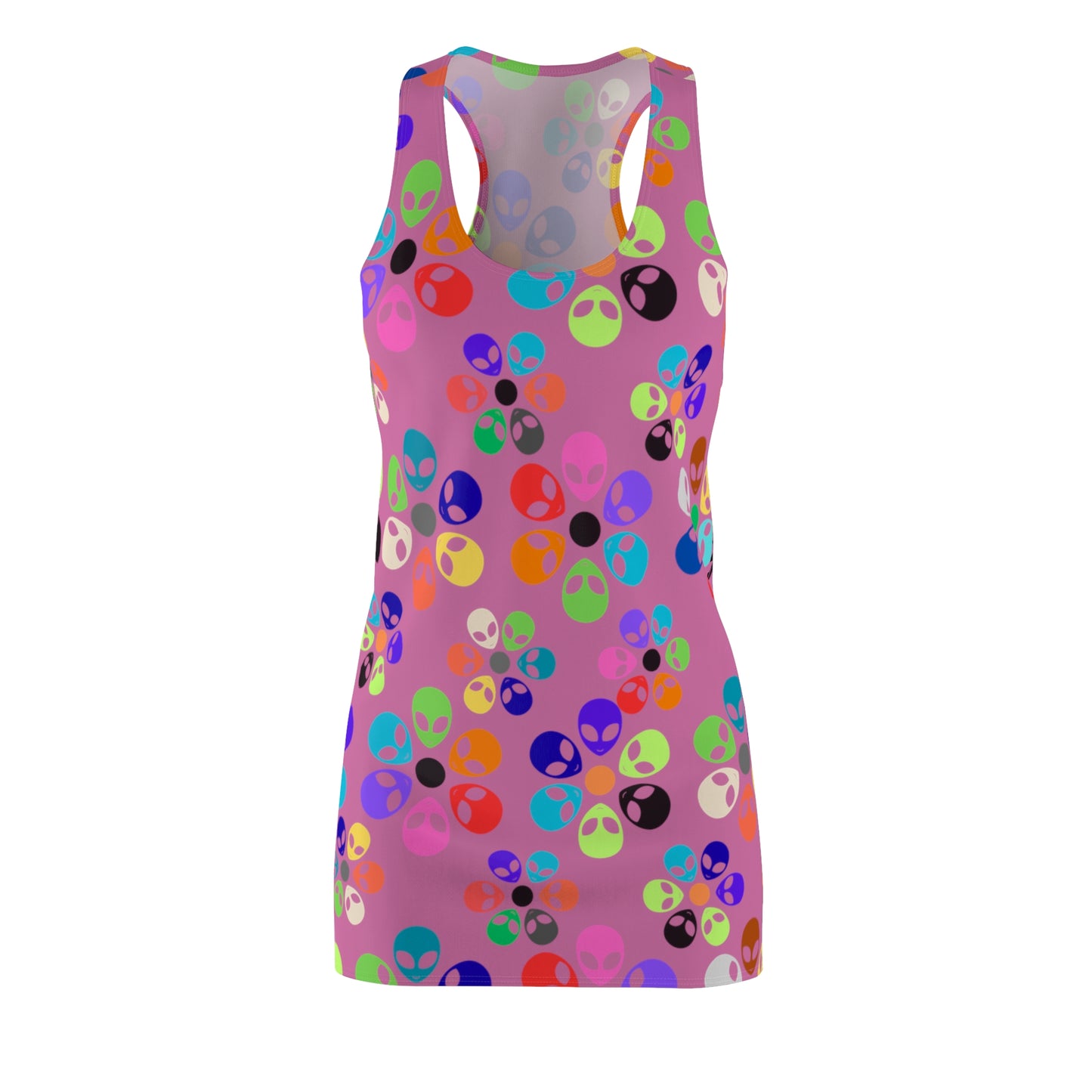 Alien Print Racerback Dress for Funloving Women Summer Party Dress Casual Wear Festival Outfit Unique Gift Idea Alien Rainbow Flowers Light Pink