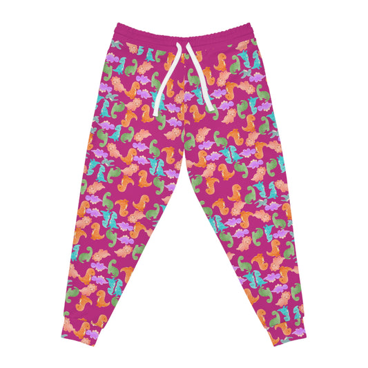 Colorful Dinosaur Print Joggers Fun and Comfortable Athletic Pants Perfect for Kids and Adults Loungewear Gift for Holidays Rainbow Dinos Pink