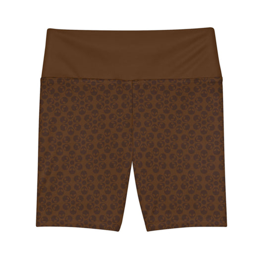 Womens Workout Shorts  Alien Flowers Brown