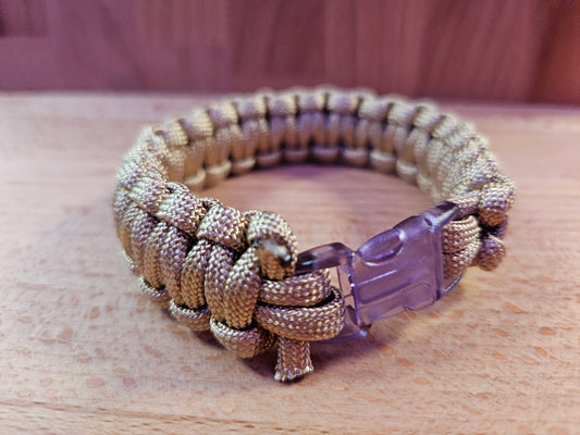Handmade 550 Paracord Bracelet - Clear Micro Buckle - Tan