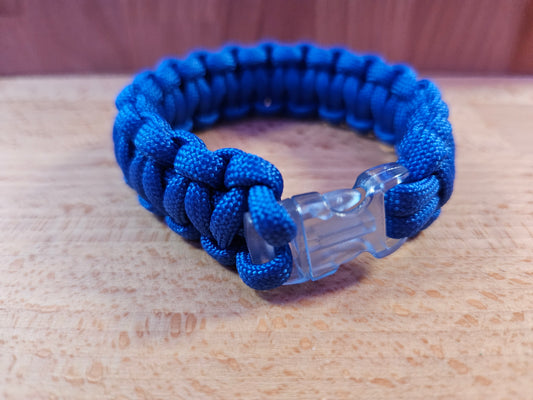 Handmade 550 Paracord Bracelet - Clear Micro Buckle - Blue