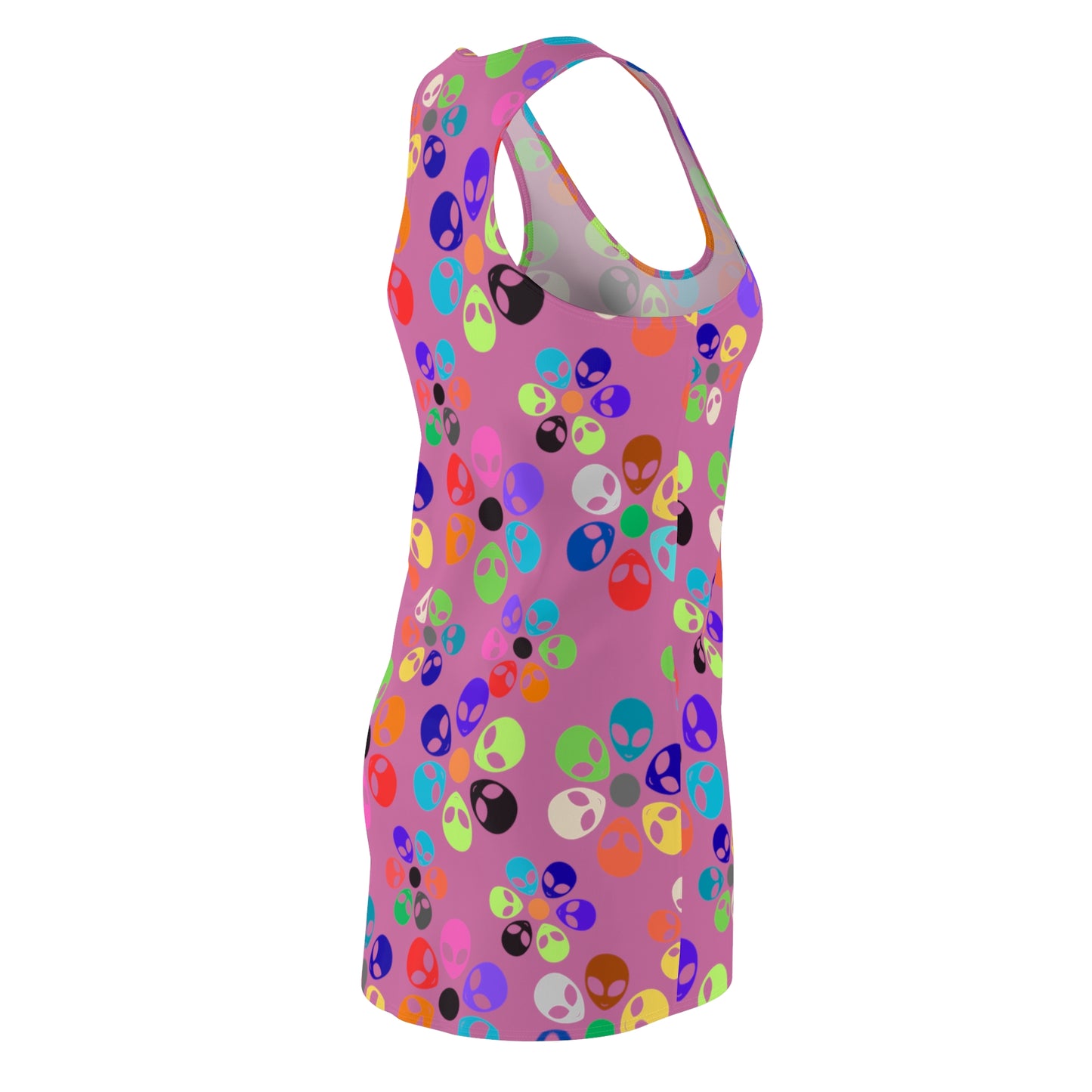 Alien Print Racerback Dress for Funloving Women Summer Party Dress Casual Wear Festival Outfit Unique Gift Idea Alien Rainbow Flowers Light Pink