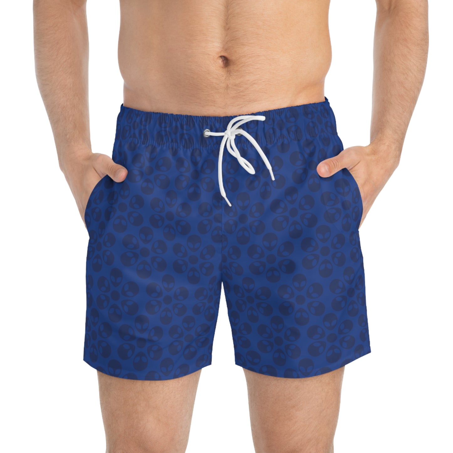 Stylish AOP Swim Trunks for Beach Days Summer Fun Pool Parties Vacation Wear Gift for Him Alien Flowers Dark Blue