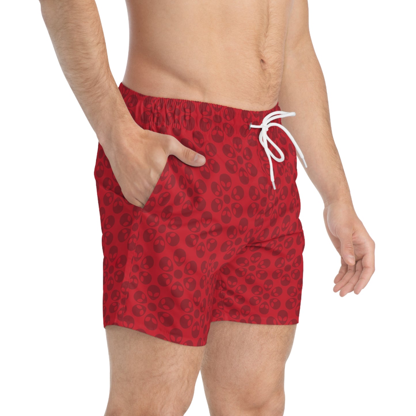 Stylish AOP Swim Trunks for Beach Days Summer Fun Pool Parties Vacation Wear Gift for Him Alien Flowers Dark Red