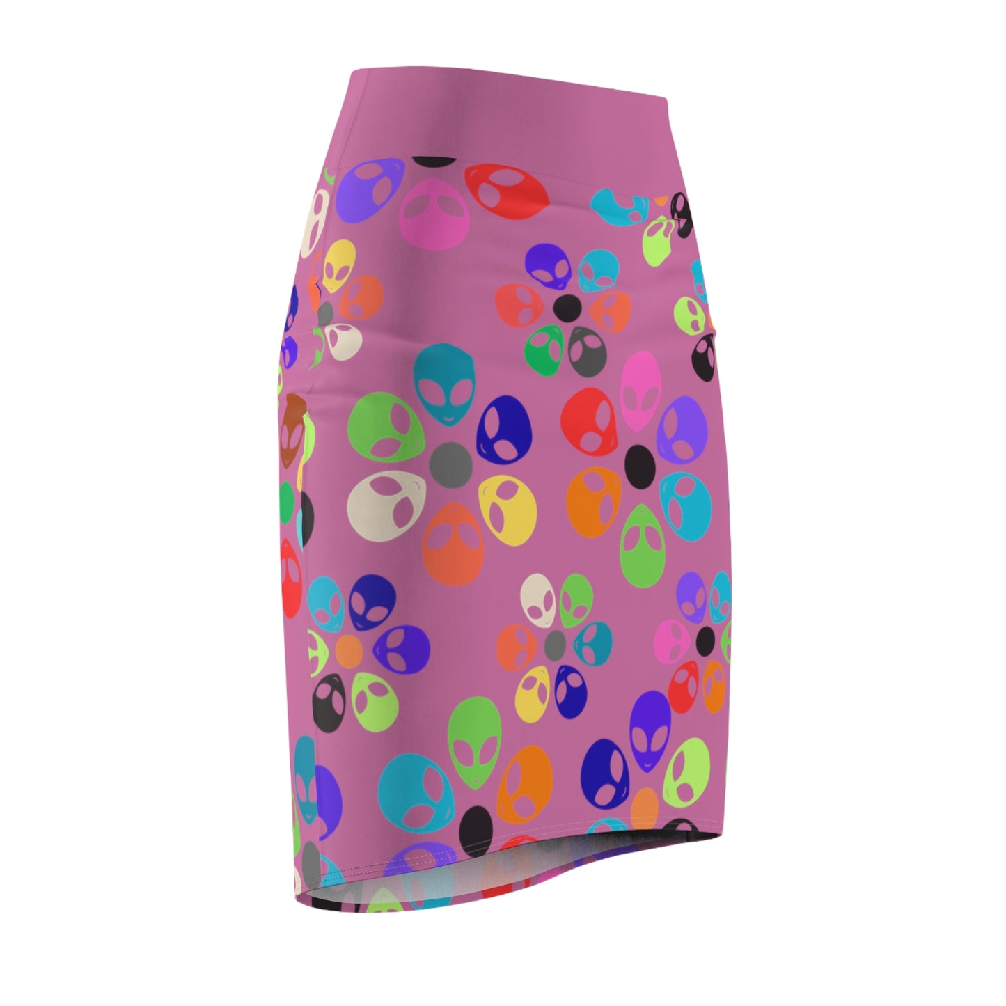 Colorful Alien Floral Womens Pencil Skirt Trendy Skirt for Spring Fashion Party Wear Festival Outfit Gift for Her Alien Rainbow Flowers Light Pink