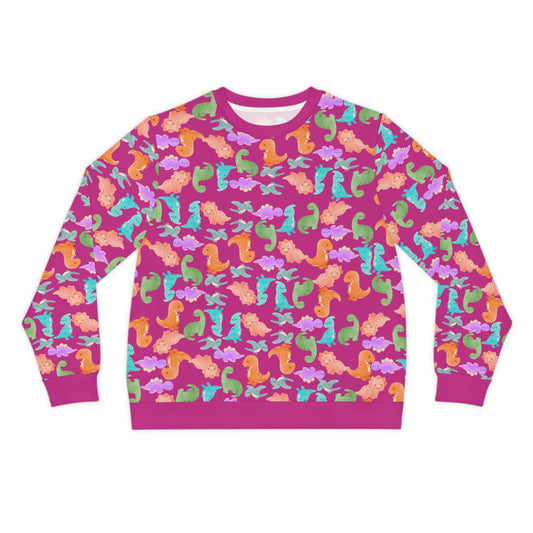 Colorful Dino Lightweight Sweatshirt | Cozy Gift for Ocean Lovers | Perfect for Casual Wear Beach Days Summer Parties Travel Rainbow Dinos Pink