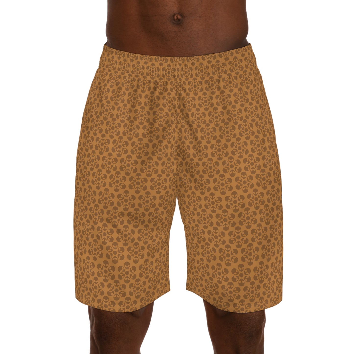 Mens Jogger Shorts  Alien Flowers Light Brown