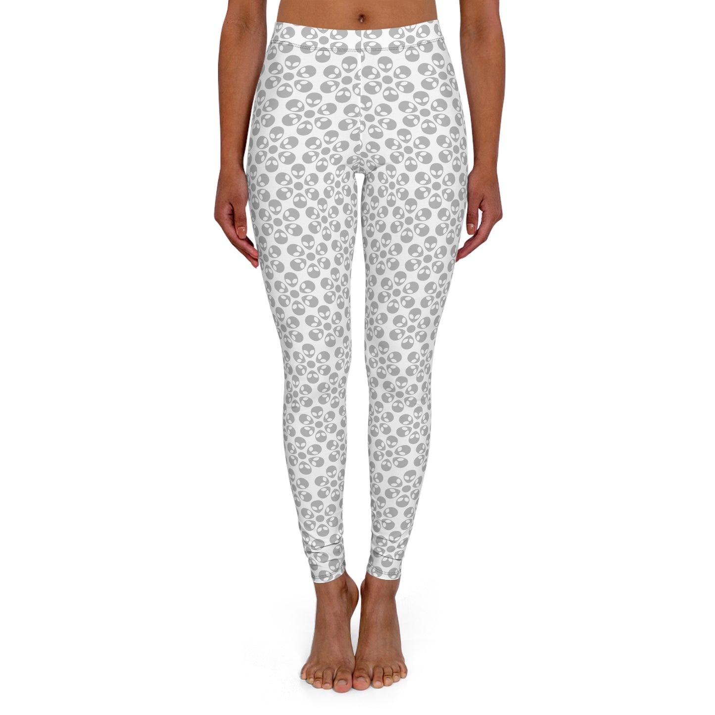 Womens Casual Spandex Leggings  Alien Flowers White