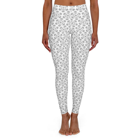Womens Casual Spandex Leggings  Alien Flowers White