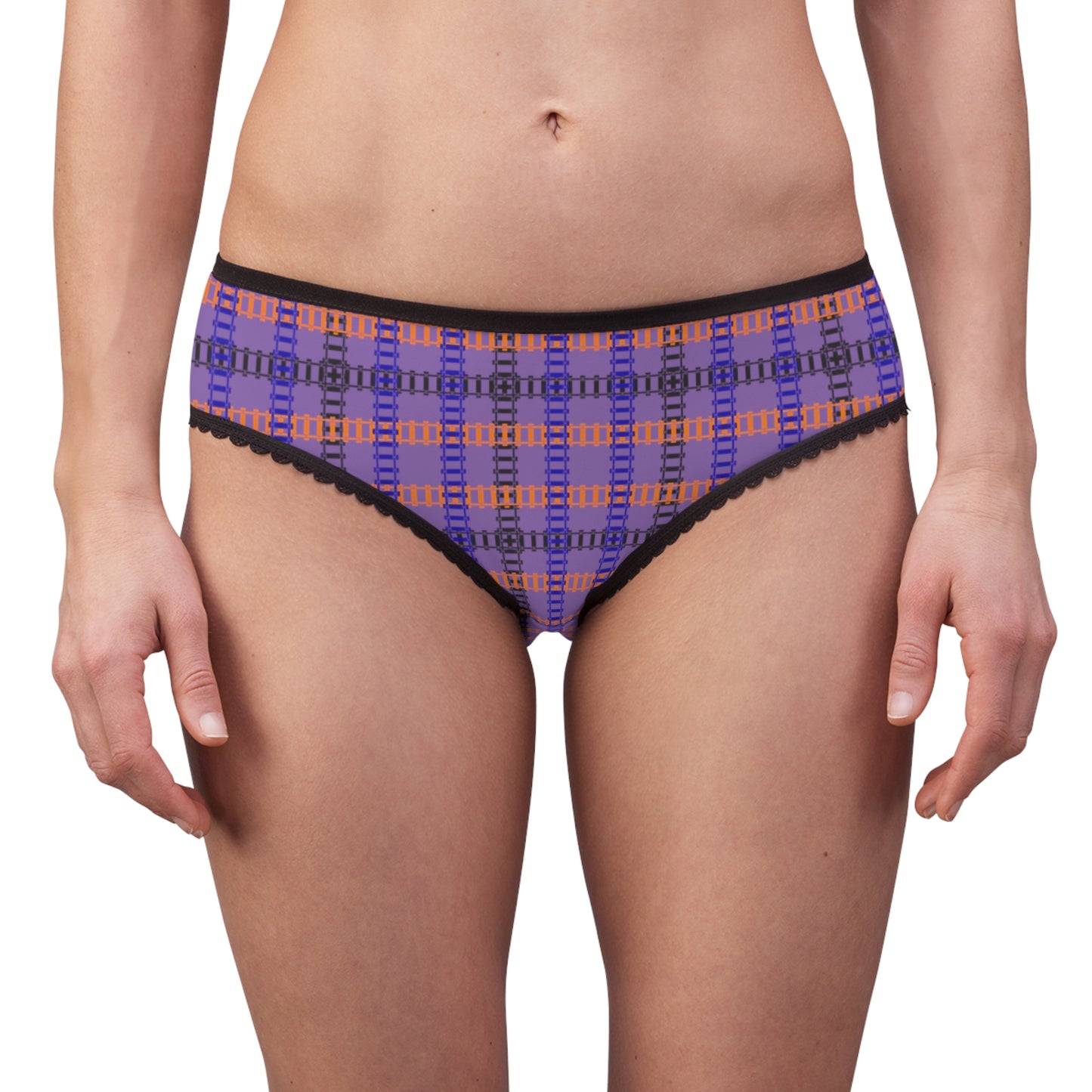 Colorful Patterned Womens Briefs with Lace Trim Comfortable Everyday Panties Unique Gifts for Her Fashionable Loungewear Fun and [...] Train Tracks Light Purple