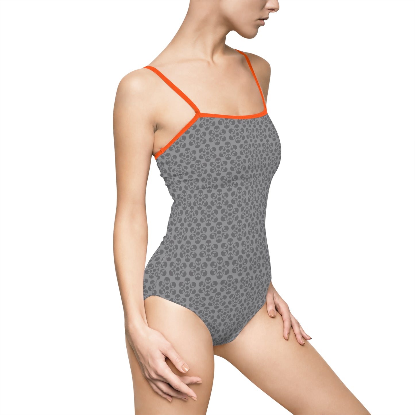 Womens Onepiece Swimsuit  Alien Flowers Grey
