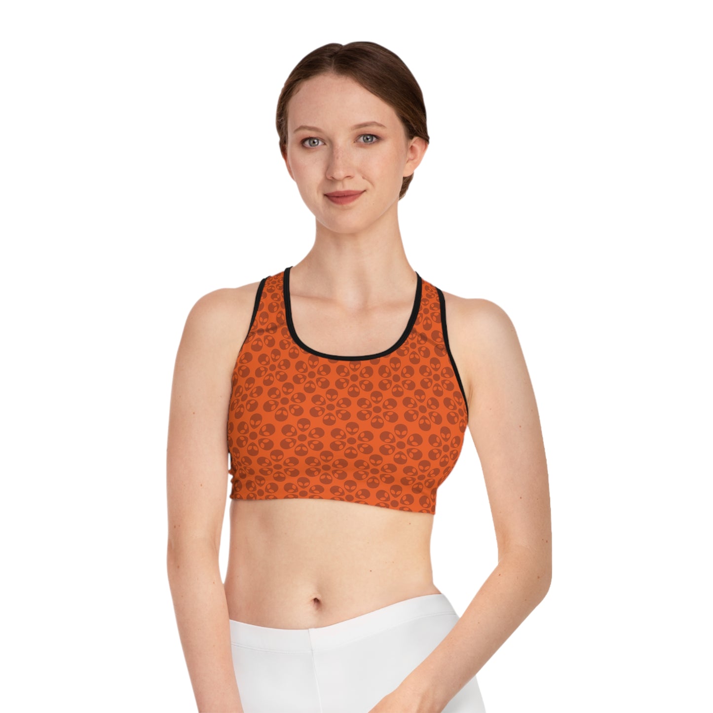 Trendy Floral Pattern Sports Bra Workout Bra for Women Fitness Gear Yoga Top Gym Wear Gift for Athletes Alien Flowers Orange