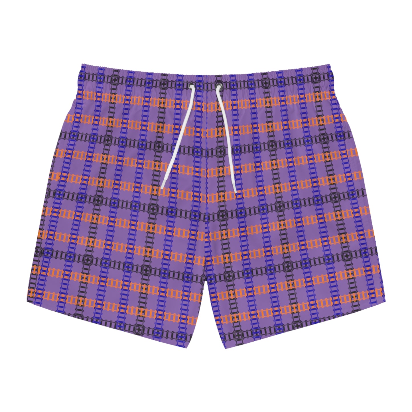 Vibrant Checkered Swim Trunks Beachwear for Summer Fun Vacation Essential Pool Party MustHave Mens Swim Shorts Train Tracks Light Purple