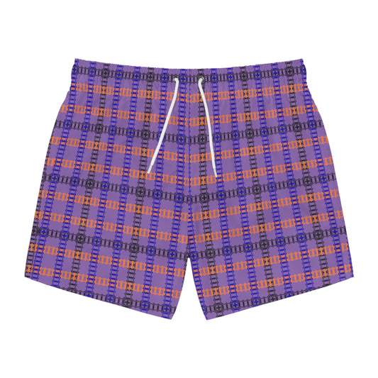 Vibrant Checkered Swim Trunks Beachwear for Summer Fun Vacation Essential Pool Party MustHave Mens Swim Shorts Train Tracks Light Purple