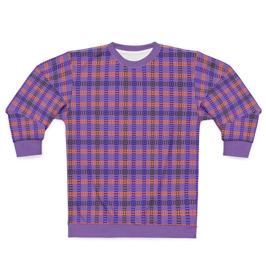 Cozy Plaid Unisex Sweatshirt  Perfect for Fall Casual Wear Gift for Him/Her Halloween Warm & Stylish Train Tracks Light Purple