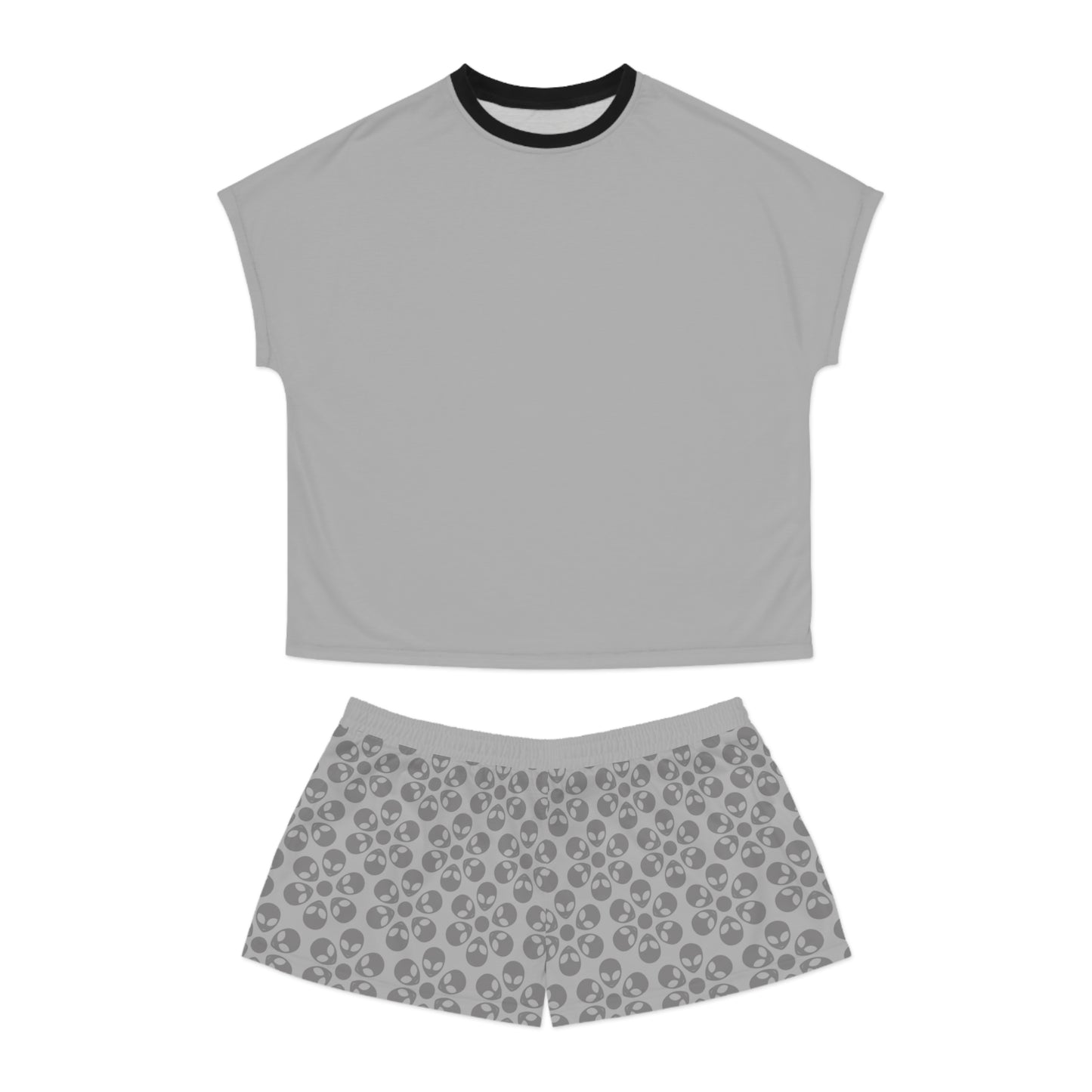 Stylish Womens Pajama Set Cozy Sleepwear AOP Floral Print Perfect for Lounging Gift for Her Summer Nights Relaxation Alien Flowers Light Grey