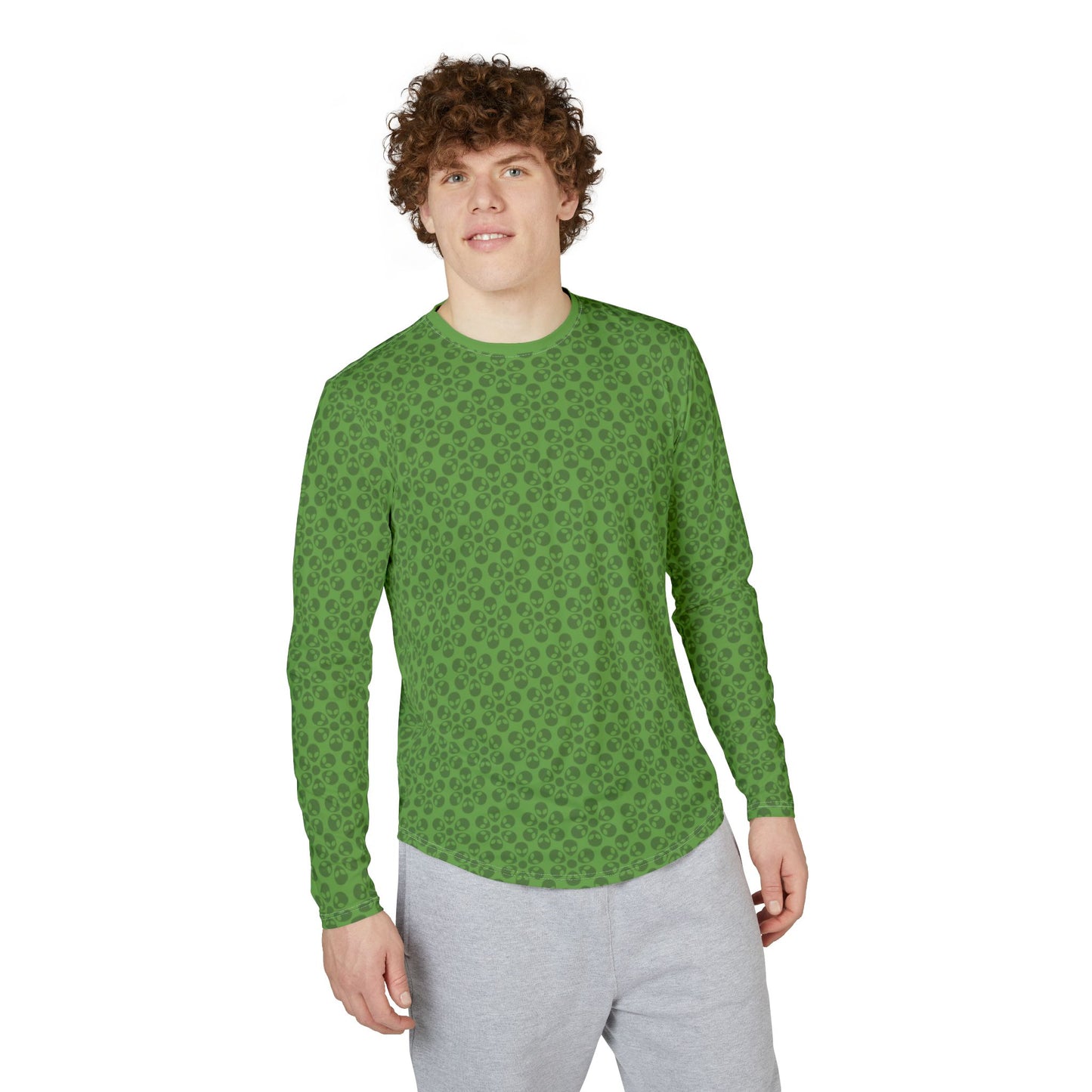 Mens UV Protection Long Sleeve Shirt  Alien Flowers Green