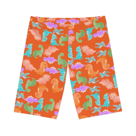 Womens Bike Shorts  Rainbow Dinos Orange