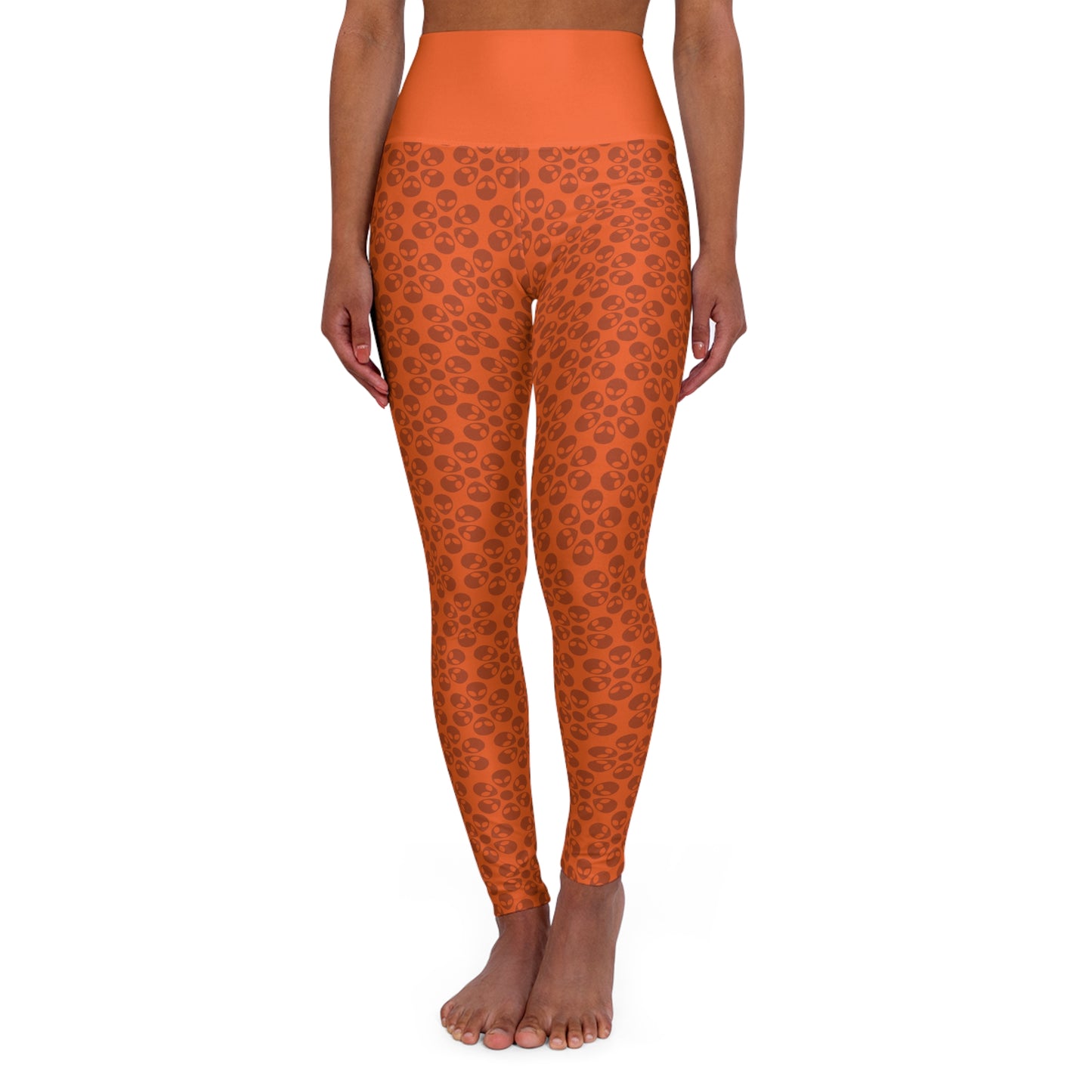 Stylish High Waisted Yoga Leggings Activewear Fitness Leggings Workout Pants Gift for Her Yoga Apparel Alien Flowers Orange