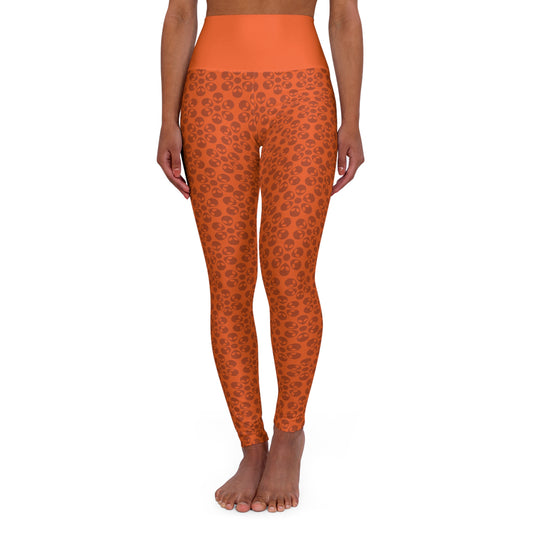Stylish High Waisted Yoga Leggings Activewear Fitness Leggings Workout Pants Gift for Her Yoga Apparel Alien Flowers Orange