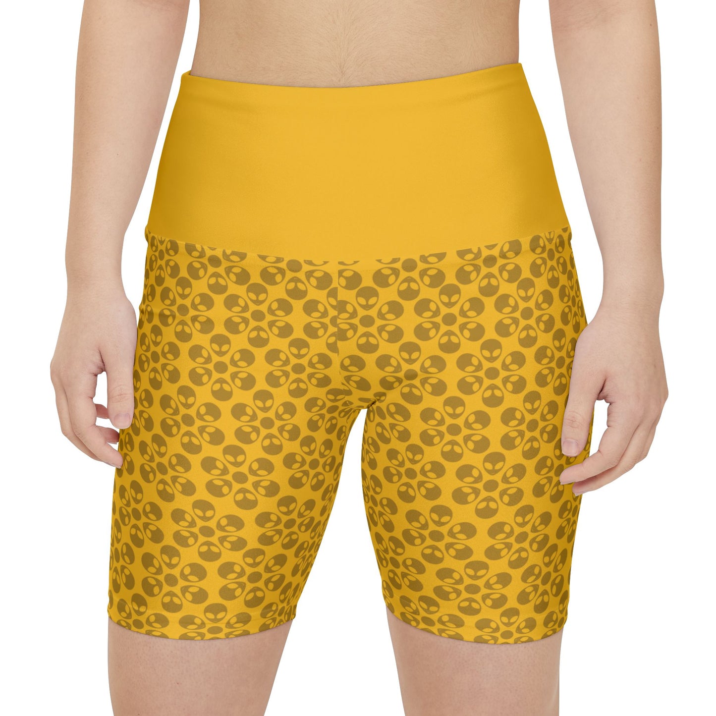 Womens Workout Shorts  Alien Flowers Yellow