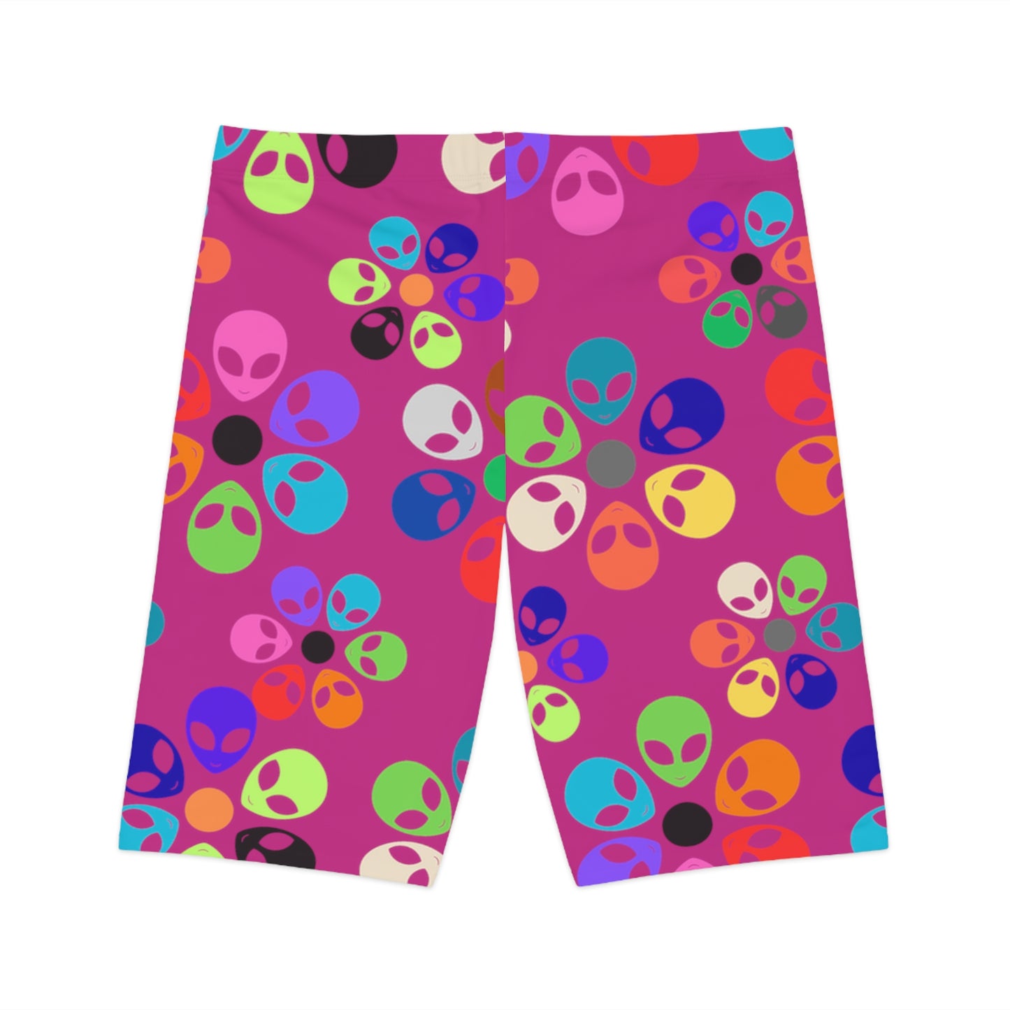Colorful Alien Flower Womens Bike Shorts | Fun Activewear Summer Exercise Festival Outfit Yoga Fitness Gear Alien Rainbow Flowers Pink