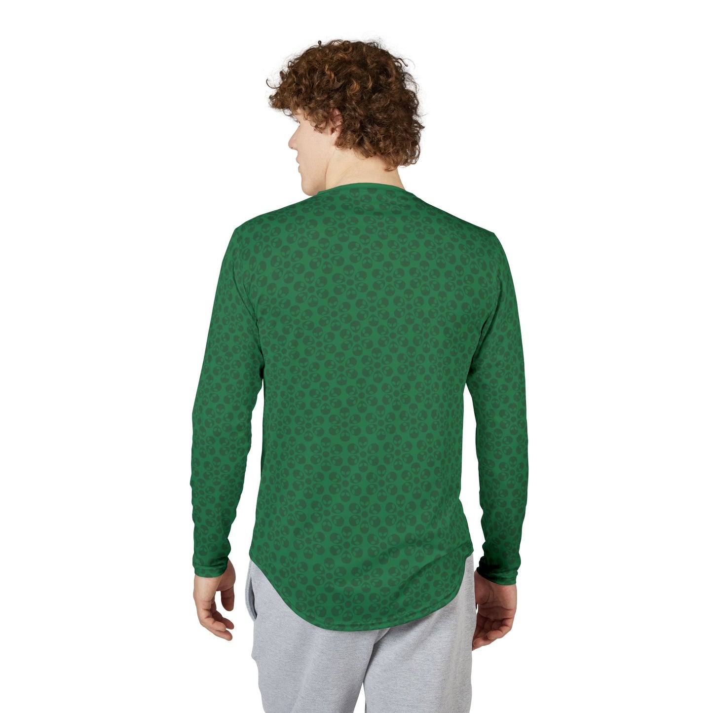 Mens UV Protection Long Sleeve Shirt  Alien Flowers Dark Green