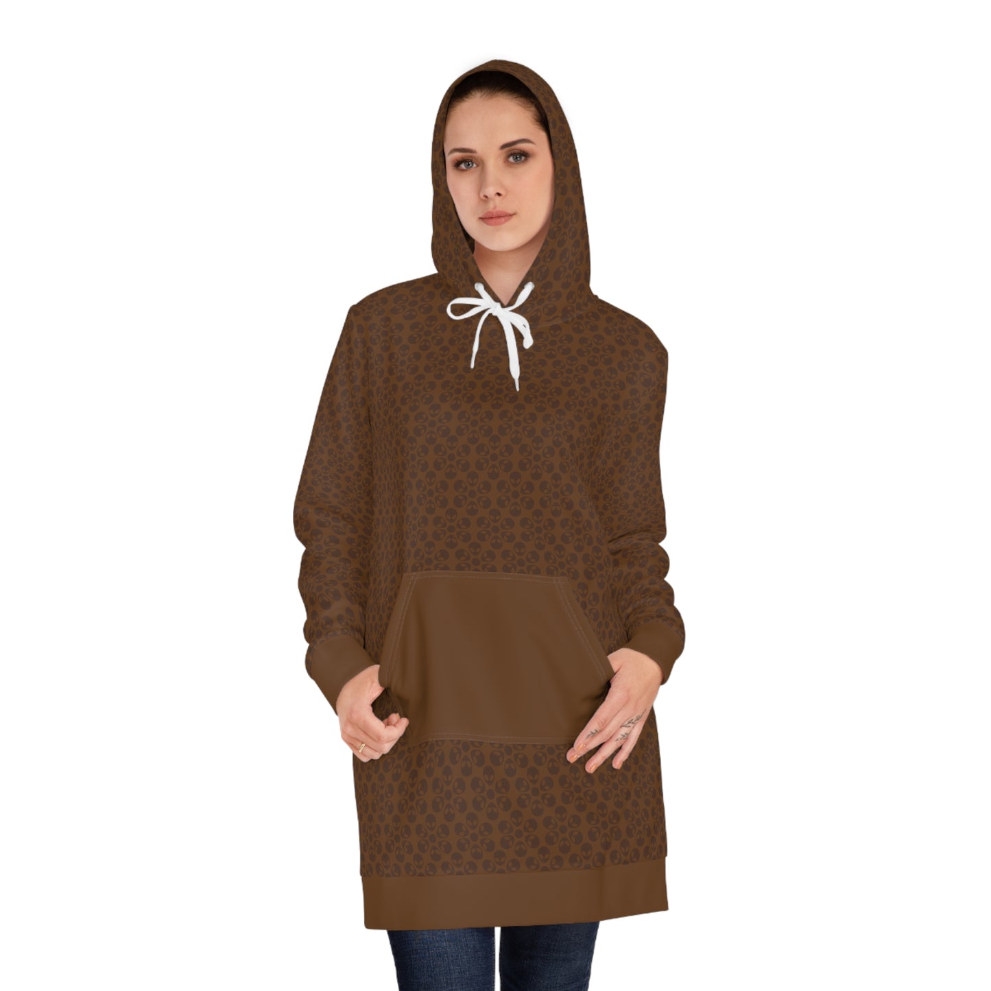 Womens Hoodie Dress  Alien Flowers Brown