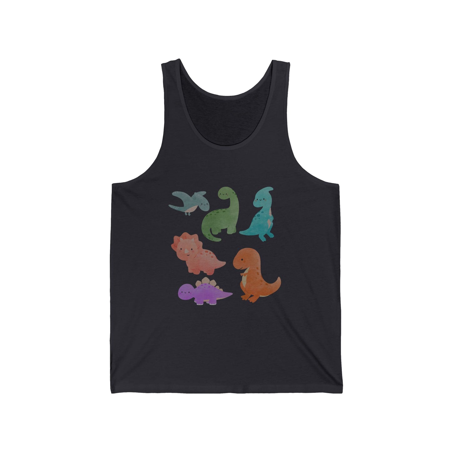 Dinosaur Graphic Unisex Jersey Tank | Fun Summer Top, Cute Gift for Kids and Adults, Dinosaur Lovers, Birthday Party, Casual Wear