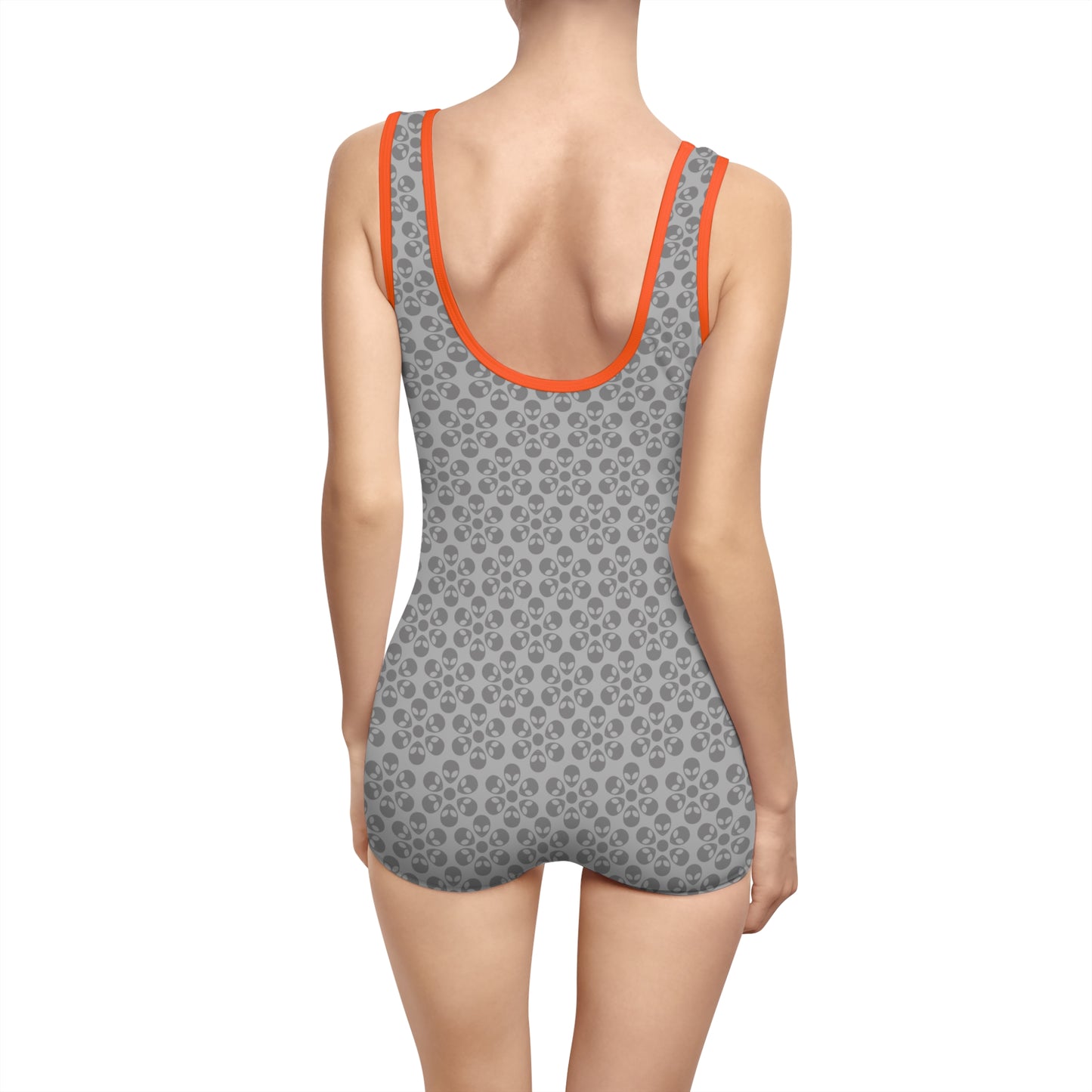 Womens Vintage Swimsuit  Alien Flowers Light Grey