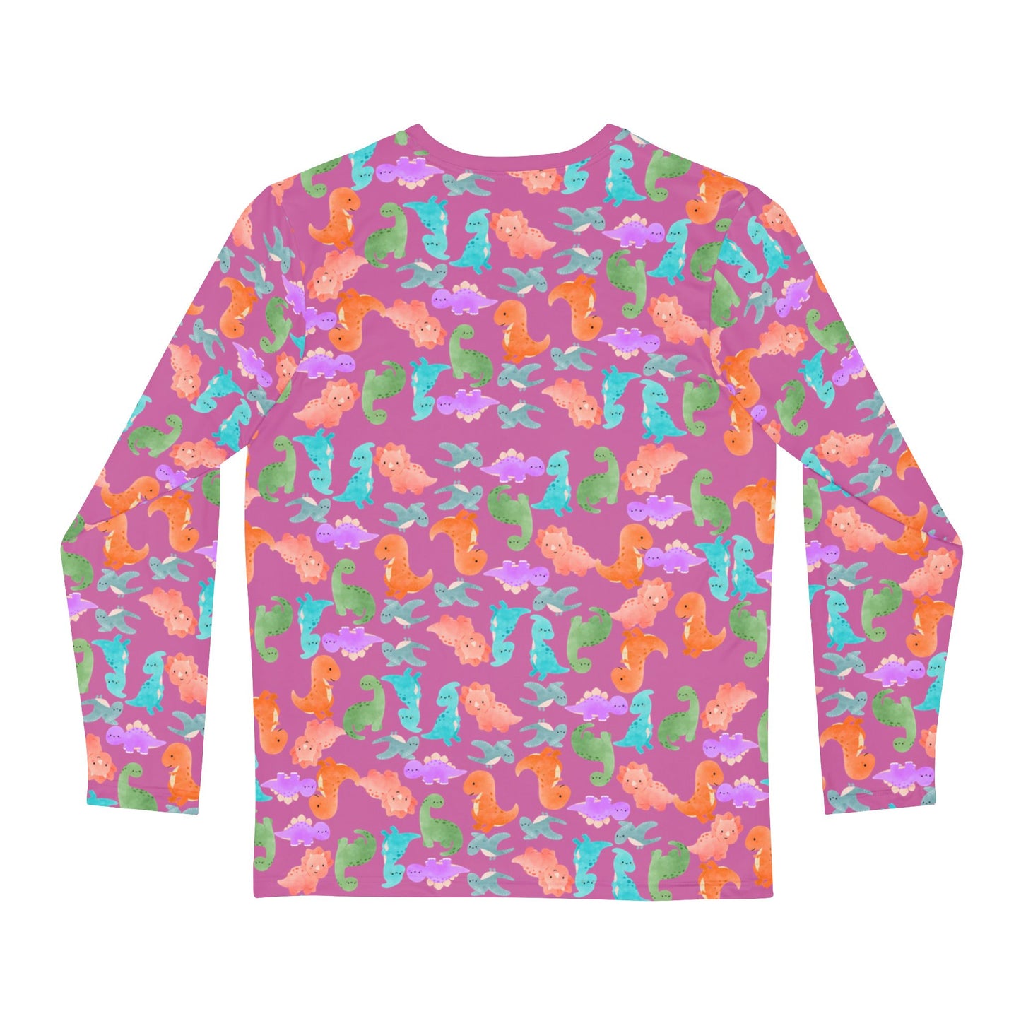 Cute Dino Print Mens Long Sleeve Shirt AOP Tee Tropical Beachwear Gift for Sea Lovers Summer Shirts for Men Rainbow Dinos Light Pink