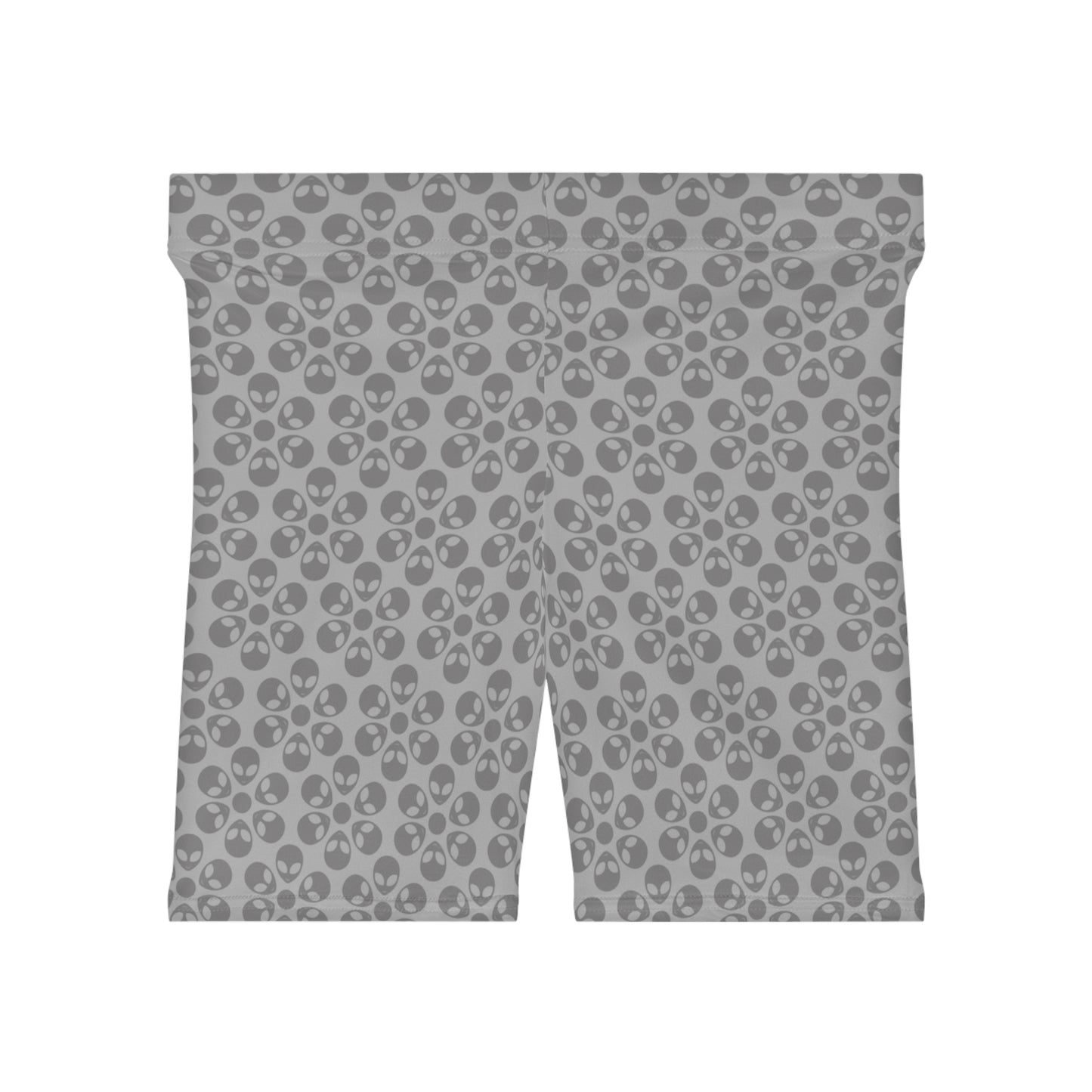 Womens Alien Pattern Biker Shorts Trendy Activewear Casual Cycling Shorts Festival Outfit Summer Essentials Alien Flowers Light Grey
