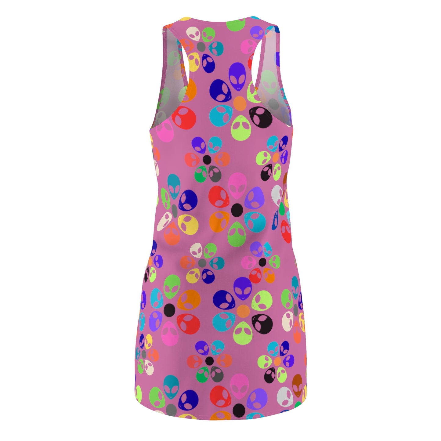 Alien Print Racerback Dress for Funloving Women Summer Party Dress Casual Wear Festival Outfit Unique Gift Idea Alien Rainbow Flowers Light Pink