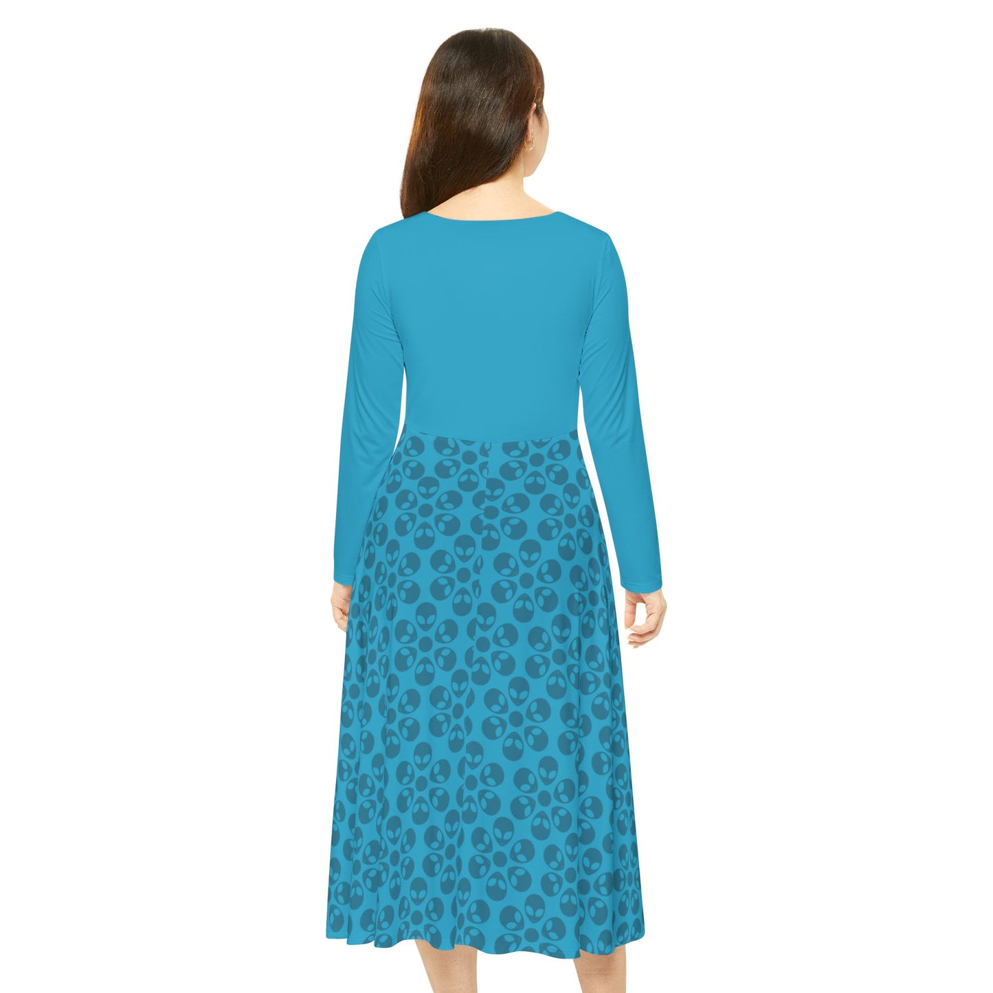 Womens Long Sleeve Dance Dress Alien Flowers Turquoise