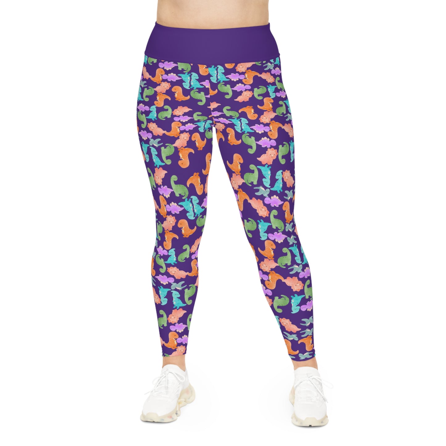 Plus Size Leggings Rainbow Dinos Purple