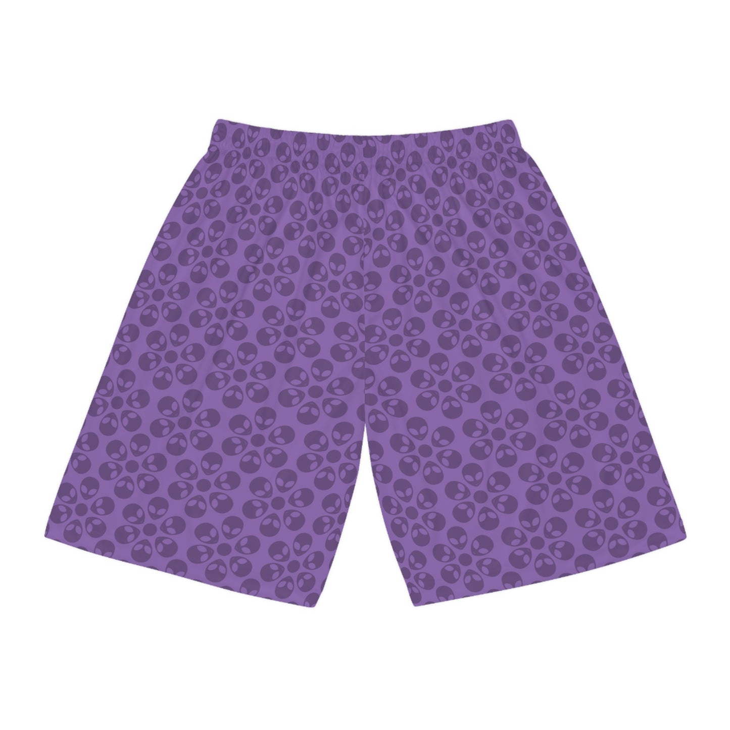 Trendy Skull Pattern Basketball Shorts Summer Activewear Sports Apparel Casual Wear Beach Shorts Gift for Basketball Lovers Alien Flowers Light Purple