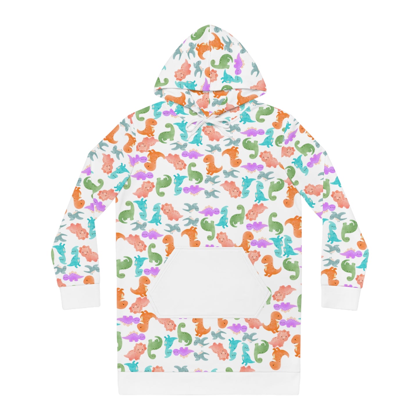 Womens Hoodie Dress Rainbow Dinos Grey