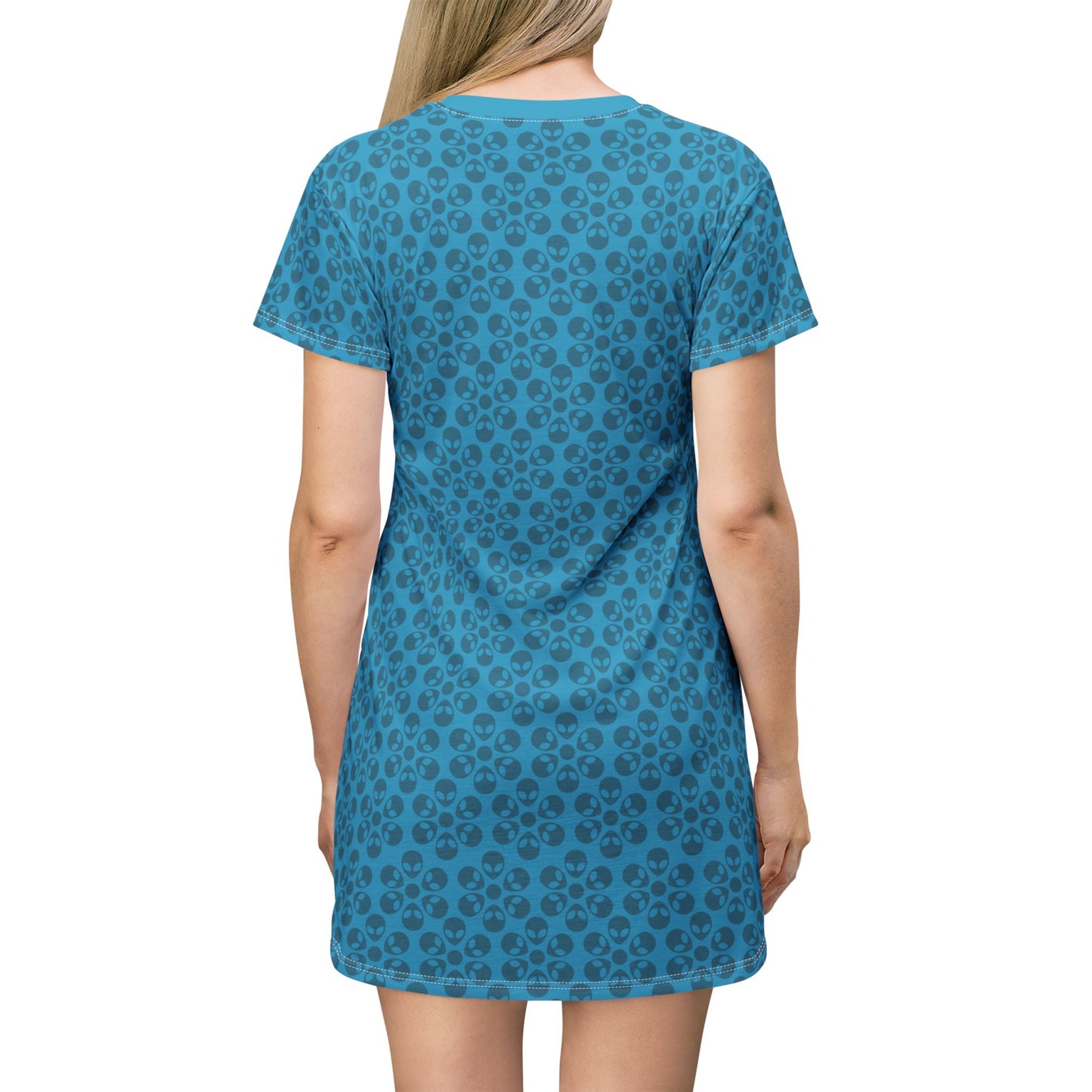 Floral Pattern TShirt Dress Casual Summer Dress Cute Dress for Women Floral Print Dress Trendy Everyday Wear Perfect for Beach Alien Flowers Turquoise