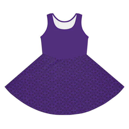 Girls Floral Sleeveless Sundress Cute Summer Dress Kids Fashion Birthday Outfit Playful Floral Pattern Spring Dress Alien Flowers Purple